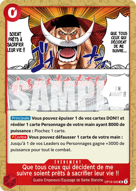 OP16-020 Que tous ceux qui décident de me suivre soient prêts à sacrifier leur vie !!